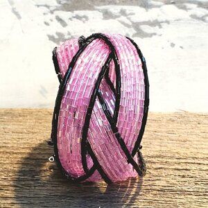 Pink Black Vintage Y2K 90s Striped Pretzel Memory Wire Cuff Bracelet Barbie Core